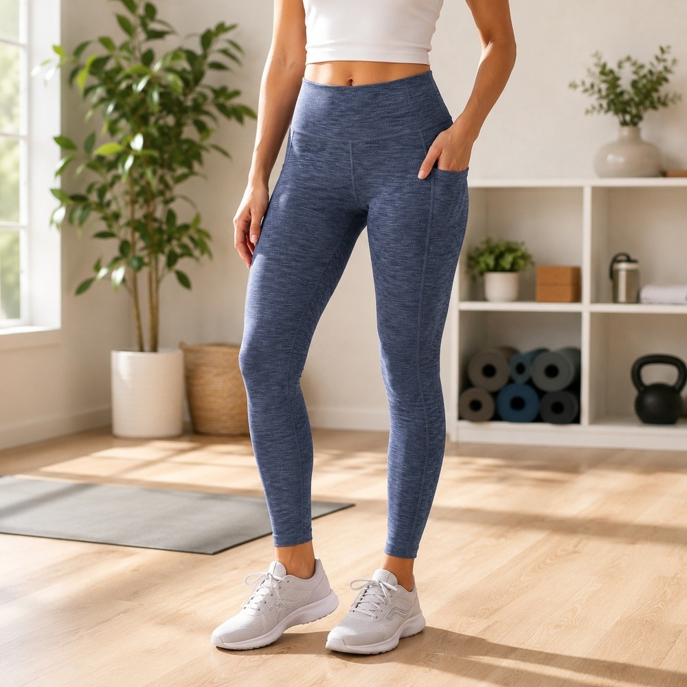 Mondetta Performance Luxury Leggings Blue Heather Pocket Yoga Pants S